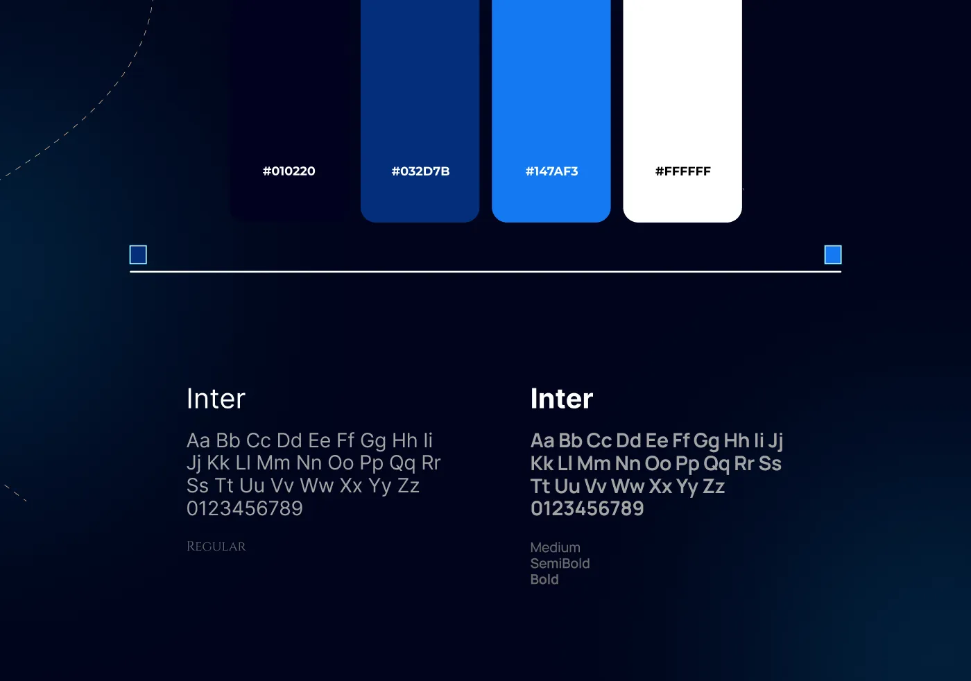 Paleta de cores em tons de azul e tipografia Inter usadas na landing page da Fábrica da Limpeza