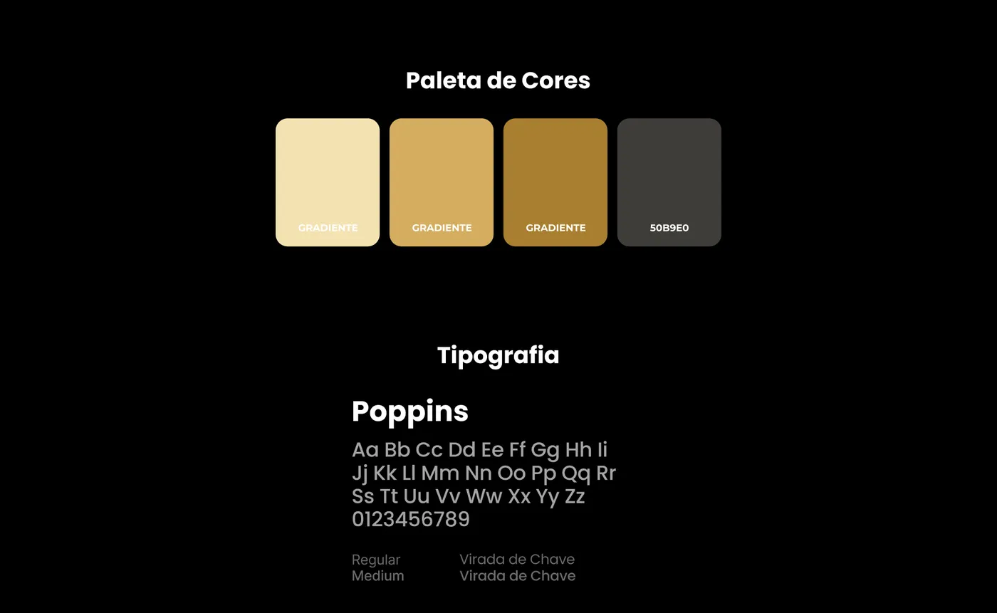 Paleta de cores dourada e tipografia Poppins da landing page Star Trader Invest