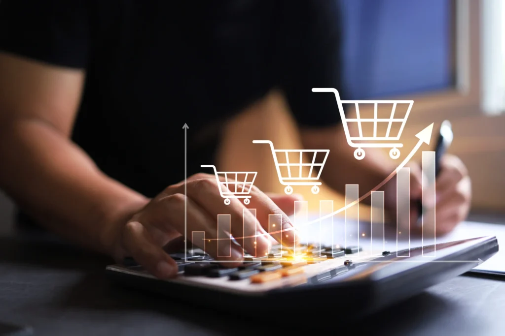 Vendas no marketing digital B2B analisadas em dashboards de conversão e relatórios de atração comercial.